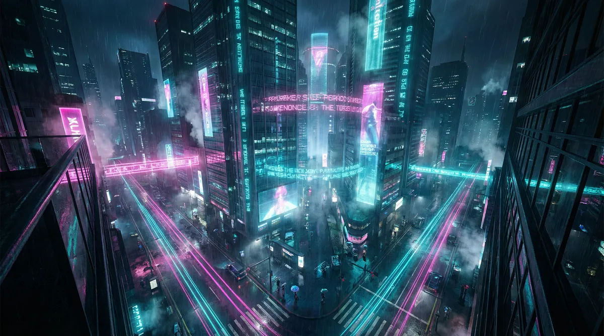 春暖 花开论坛 竖屏短剧平台首页背景 - 赛博朋克都市夜景